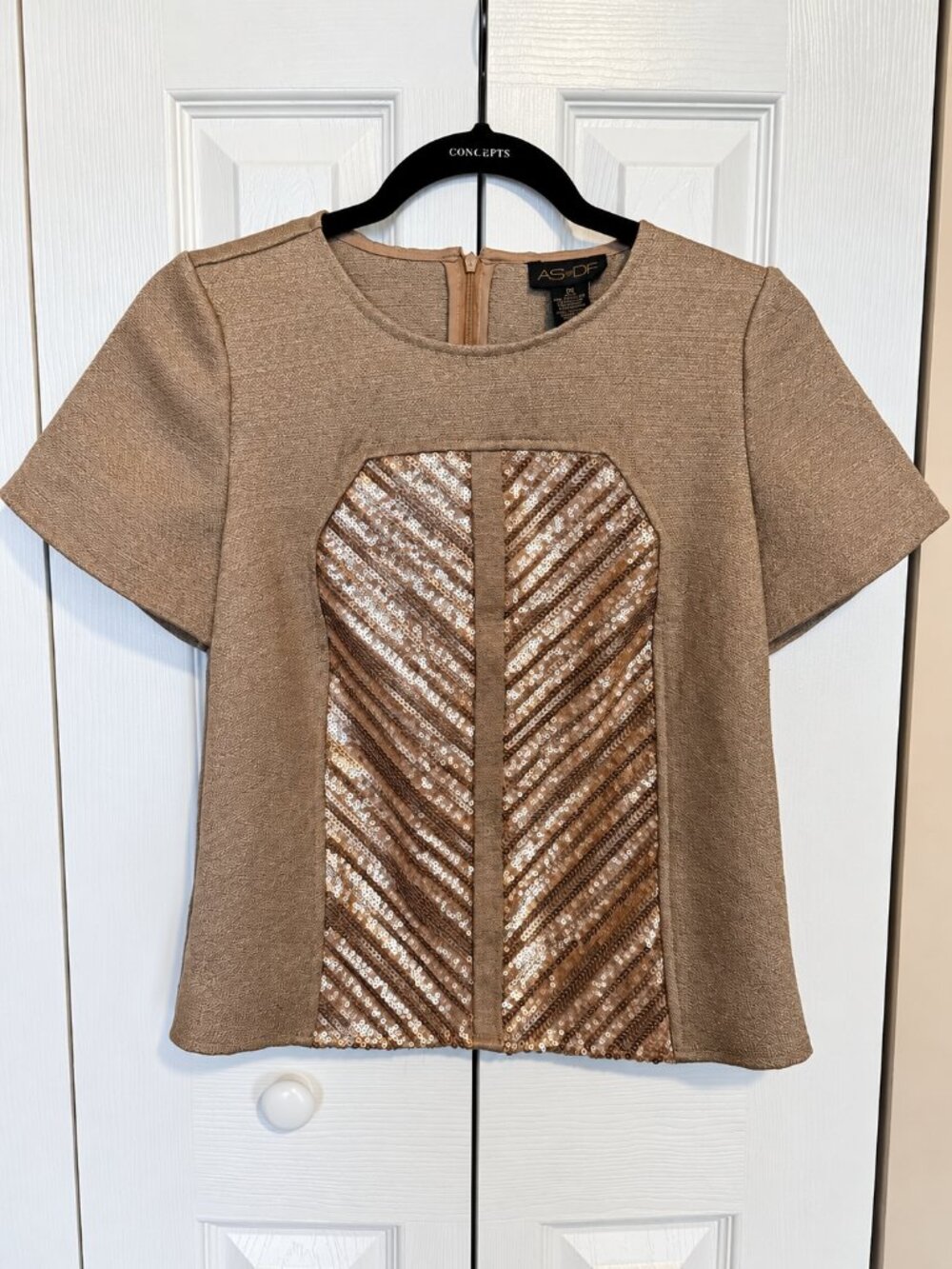 AS by DF Tan Tweed Chevron Sequin Top Outerwear Layer Mid 2010 Size XS